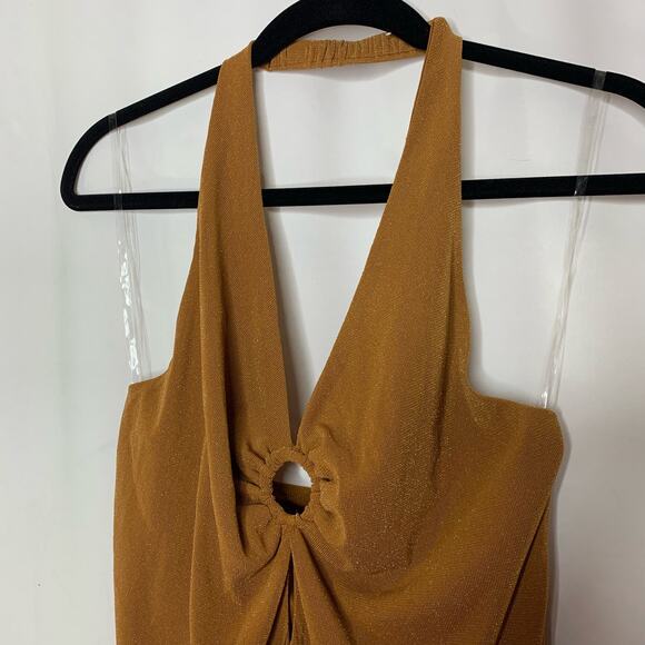 Wild Fable Womens Halter Mini Dress Size Large Brown Shimmer Mini - Picture 7 of 13